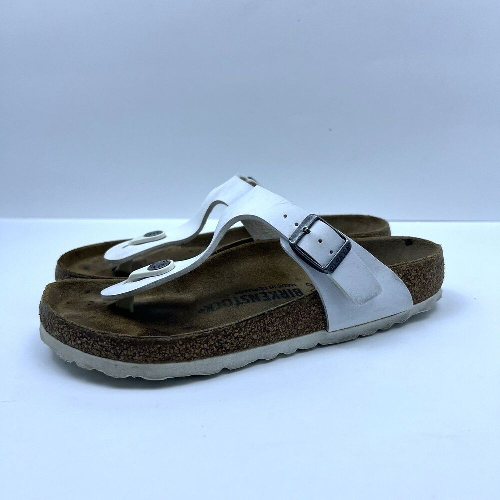 Birkenstock Gizeh Birko Flor Thong Sandals White Leather Women's Size 36 5-5.5